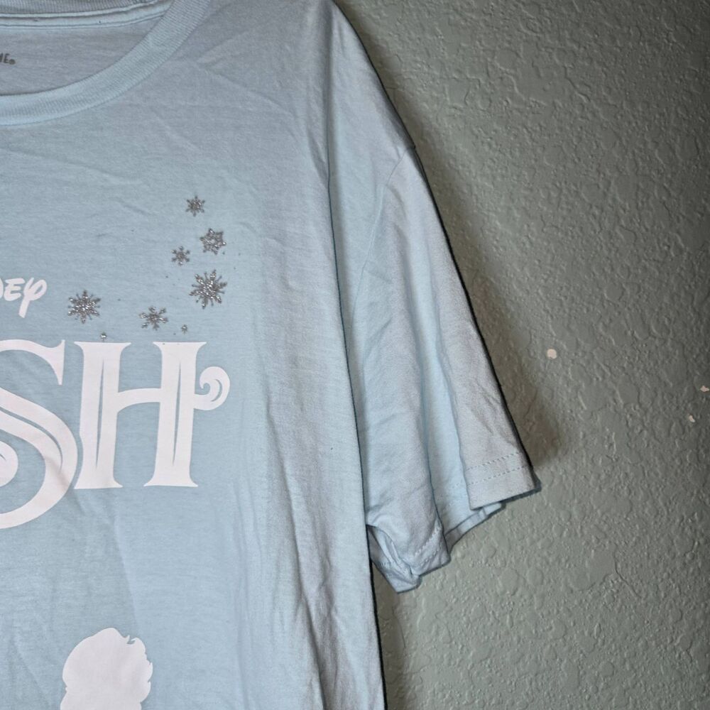 Disney Cruise Line WISH Elsa Frozen Glitter Snowflakes Blue Women DCL Shirt sz L - Picture 3 of 8